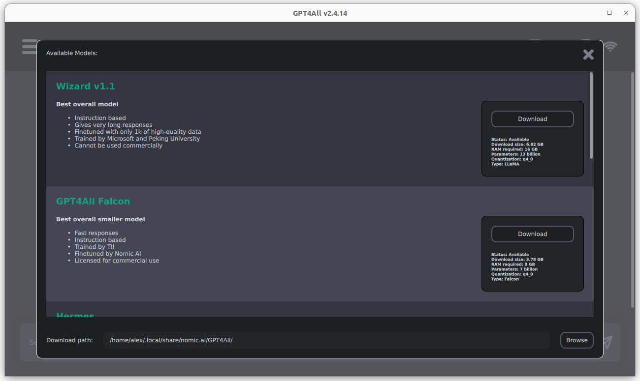 GPT4All Model Selection