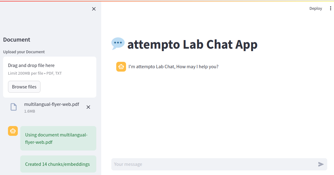 Upload Documents shows number of Embeddings