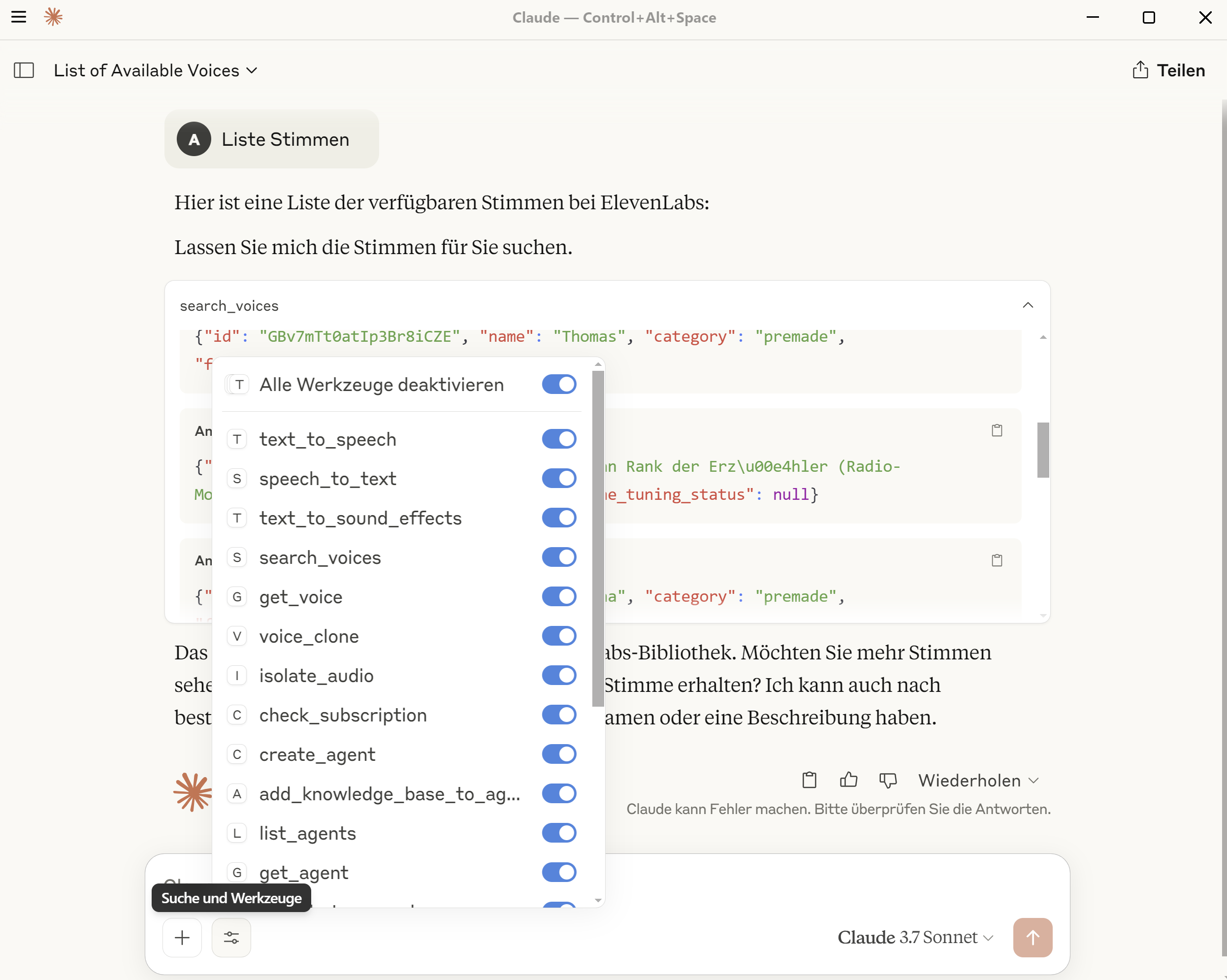 Claude Desktop mit Elevenlabs MCP